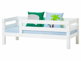Einzelbett Weiß 70x160cm mit vorderer und hinterer Absturzsicherung, Rollrost, Hoppekids Basic