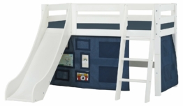 Halbhoch Bett 70x160cm Weiß mit Rutsche und Schräger Leiter, Hoppekids Premium