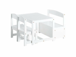 Hoppekids Kinder Sitzgruppe Weiß, 1 Bank, 2 Stühle und 1 Tisch, 4-Teilig