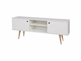 Retro TV Board Weiß mit 2 Schiebetüren und 2 Fächer, Woood