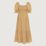 Maxikleid im Leinenbaumwollmix mit Smokverarbeitung