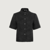 Gecroppte Hemdbluse aus Reinleinen mit Perlmuttknöpfen