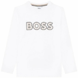 BOSS Longsleeve HUGO BOSS Kids Longsleeve T-Shirt Langarmshirt weiß mit Logo 8-16 Jahre