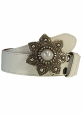 RETTUNGSRING by showroom 019° Ledergürtel »Cashmire White«, mit austauschbarer Schließe »Blume Mit Weißem Stein«