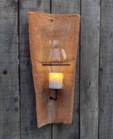 Echt Antiker Dachziegel Wandkerzenhalter mit Glas Windlicht