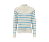Strickpullover mit Knopfdetail, cremefarben mit hellblauen Streifen