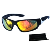 Rennec Sonnenbrille (1x Biker-Radbrille Leicht mit Brillenbeutel) Sportbrille Schwarz Matt Gläser Polarisiert Orange Verspiegelt