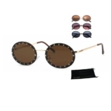 Rennec Sonnenbrille (1x Damen Brille Edelstahl Oval mit Brillenbeutel) Ovale Nickelbrille Klein mit Strass besetzte getönte Gläser