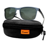 Rennec Sonnenbrille (1x Herren Brille mit Hardcase und Brillenbeutel) Rechteckige Metallbrille mit Polarisierte Gläsern