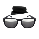 Rennec Sonnenbrille (Herren Brille mit Brillenbeutel und Hardcase) Rechteckige Brille Schwarz mit Polarisierte Linsen Verspiegelt