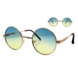 Vaccari-design Sonnenbrille (1x Runde Hippie Festival Brille mit Brillenbeutel) Nickelbrille in Gold mit Blau Gelb Verlaufsgetönten Gläsern