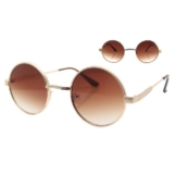 Vaccari-design Sonnenbrille (1x Runde Hippie Festival Brille mit Brillenbeutel) Nickelbrille in Gold mit Braun Verlaufsgetönten Gläsern