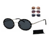 Rennec Sonnenbrille (1x Damen Brille Edelstahl Oval mit Brillenbeutel) Ovale Nickelbrille mit Strass besetzte getönte Gläser