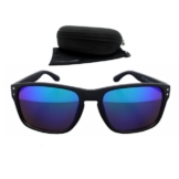 Rennec Sonnenbrille (Herren Brille mit Brillenbeutel und Hardcase) Rechteckige Brille Schwarz mit Polarisierte Linsen Verspiegelt