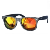 Rennec Sonnenbrille (Markenbrille in Carbon Optik mit Brillenbeutel) Retro Brille mit stabile 3in2 Edelstahlgelenke und Verspiegelte Gläser