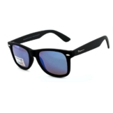 Rennec Sonnenbrille (Markenbrille mit Schriftzug und Brillenbeutel) Retro Brille Gläser Polarisiert Verspiegelt Blau