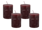 4 Rustic Stumpenkerzen Premium Kerze Dunkelrot 6x8cm - 28 Std Brenndauer