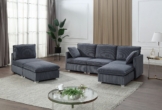 ATLANTIC home collection Wohnlandschaft, modularer 4-Sitzer mit 2 Hockern, weicher Cordbezug